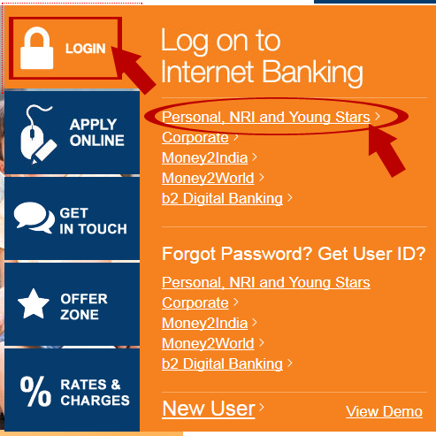 ICICI Online Banking Login Step 1