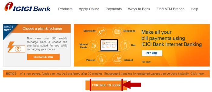 ICICI Online Banking Login Step 2