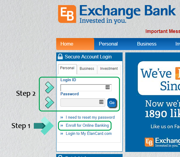 exchange bank landing page