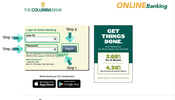 the columbia bank landing page
